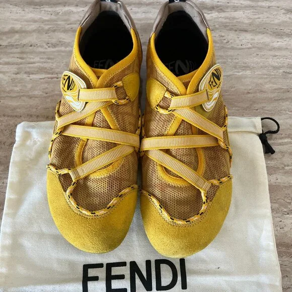 Yellow Fendi Fabric Sneaker Boots Fendi Boots Size 37 EU Yellow Suede